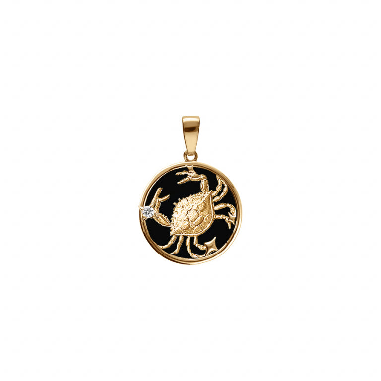 Pendentif mode zodiaque Cancer en plaqué or avec onyx noir imitation