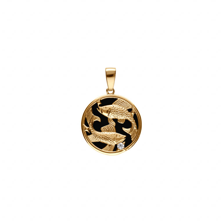 Pendentif poisson motif zodiaque en plaqué or avec oxyde blanc