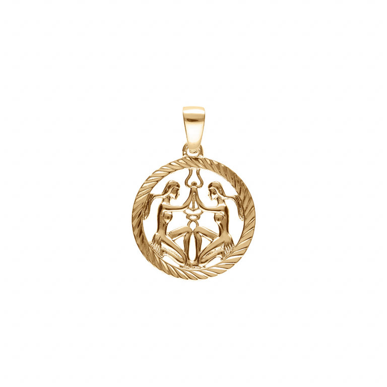 Pendentif mode zodiaque Gémeaux en plaqué or avec finition striée