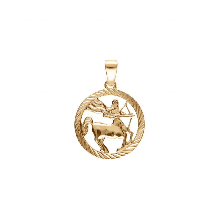 Pendentif mode zodiaque Sagittaire en plaqué or strié