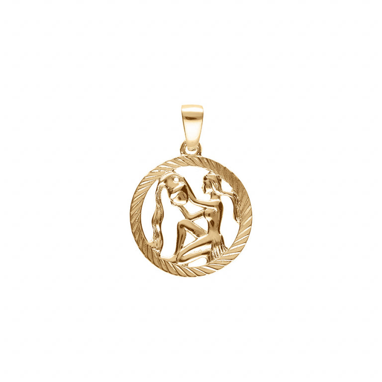 Pendentif mode zodiaque Verseau en plaqué or strié