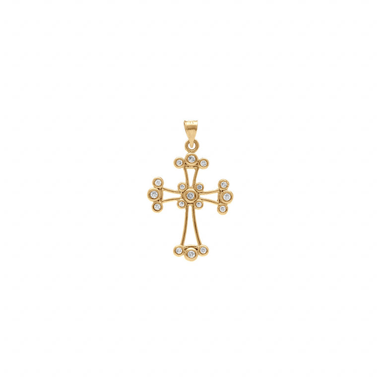 Pendentif pendentif croix chaldeenne en plaqué or avec oxydes blancs