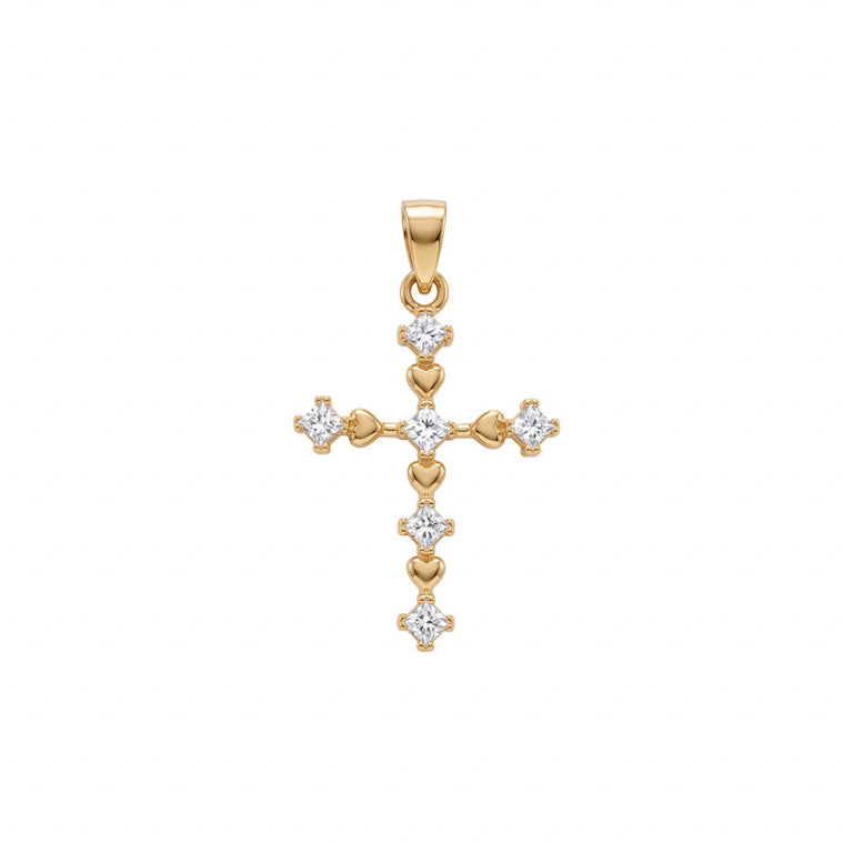 Pendentif croix cœur en plaqué or avec oxydes blancs