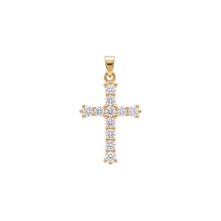 Pendentif croix oxydes blancs en plaqué or