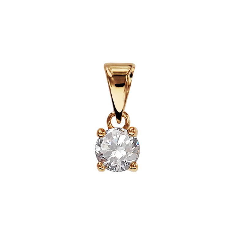 Pendentif mode solitaire oxydes de zirconium blancs en Plaqué Or