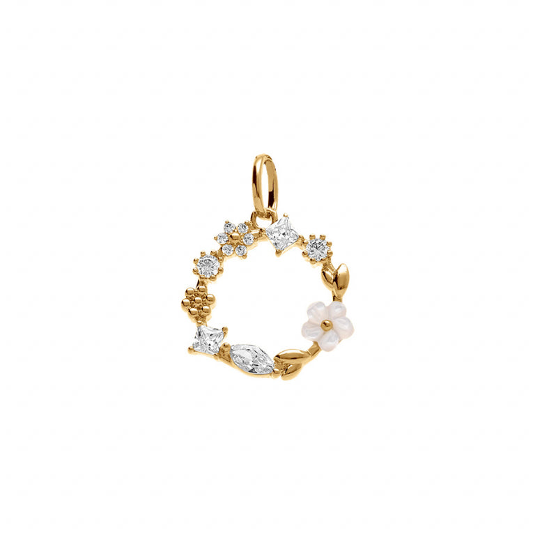 Pendentif mode jardin fleuri en plaqué or avec oxydes blancs