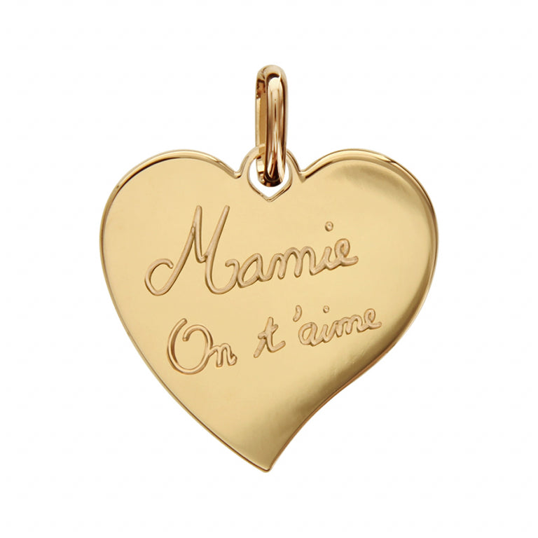 Pendentif mode coeur gravé Mamie en Plaqué Or