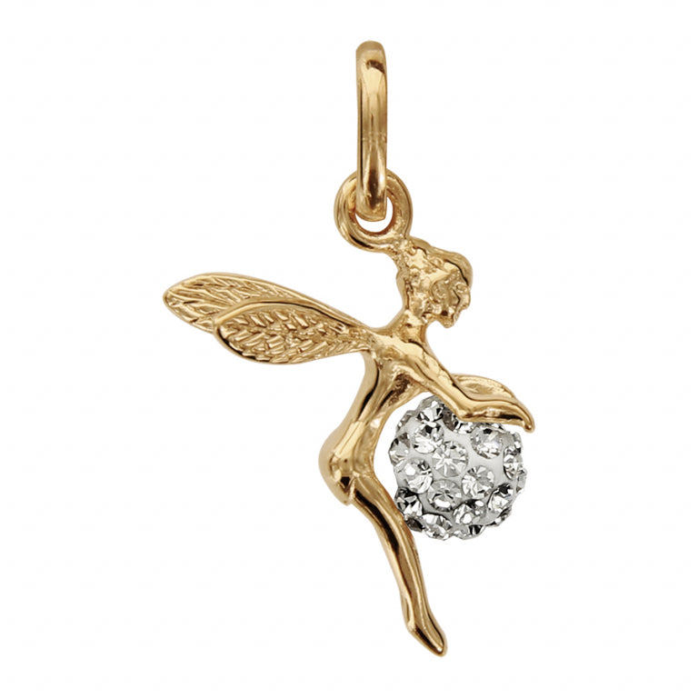 Pendentif mode fée boule strass blancs en plaqué or