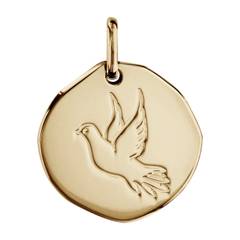 Pendentif mode colombe en plaqué or galet 18mm