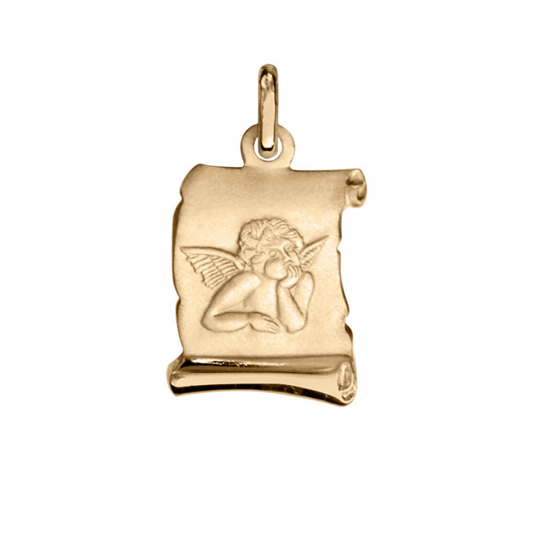Pendentif mode parchemin ange en plaqué or avec détail ange