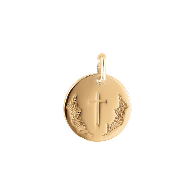 Pendentif mode croix et rameau en plaqué or