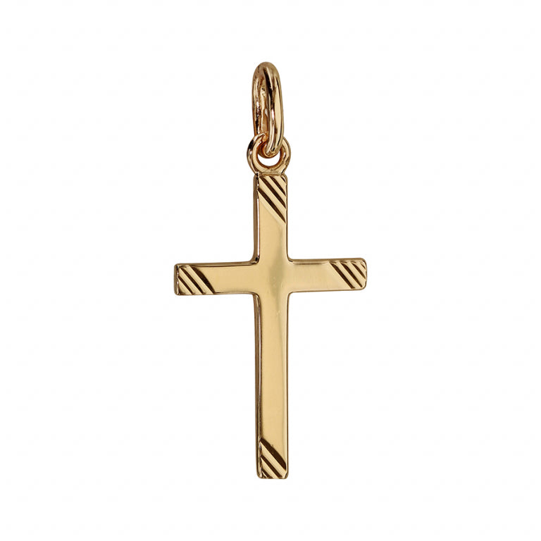 Pendentif croix striée en plaqué or éclatant