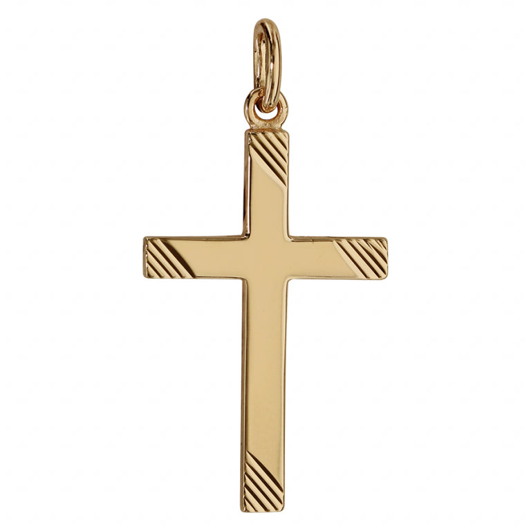 Pendentif mode croix grand modèle strié en plaqué or