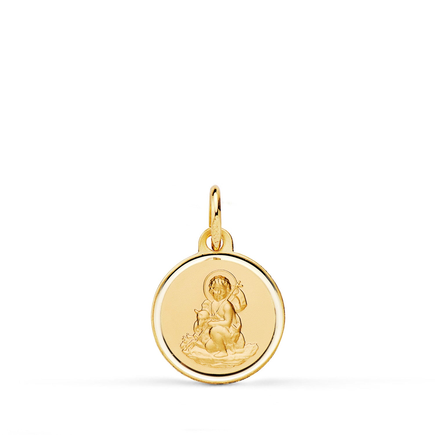 Médaille en Or Jaune 18 Carats de Saint Jean-baptiste, Nuancée, Biselle de 12 mm
