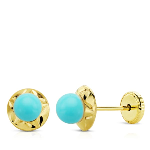 Boucles d'oreilles en Or Jaune 9K Corail Sculpté 4 mm Largeur : 6 mm Fermeture à Vis