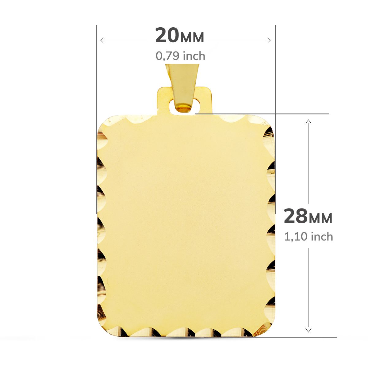 Plaque Or Jaune Rectangulaire 9K Mat Bords Sculptés 28X20 mm