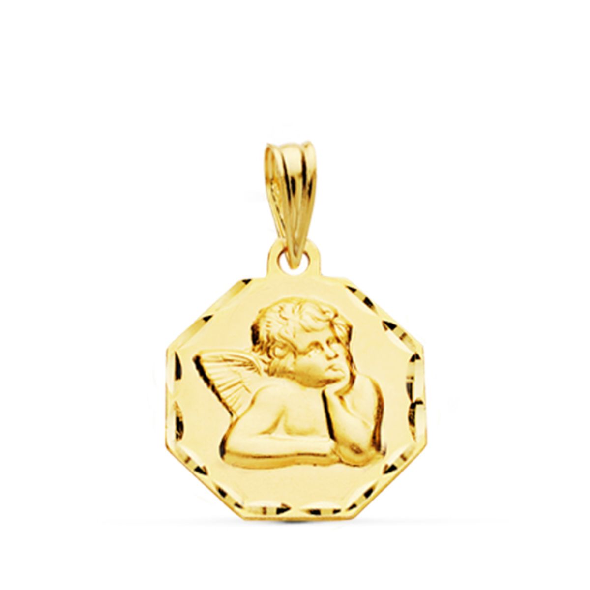 9K Médaille Facettée Ange 15X15 mm