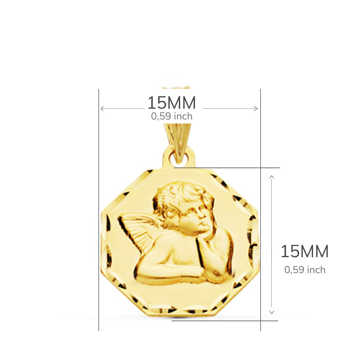 9K Médaille Facettée Ange 15X15 mm