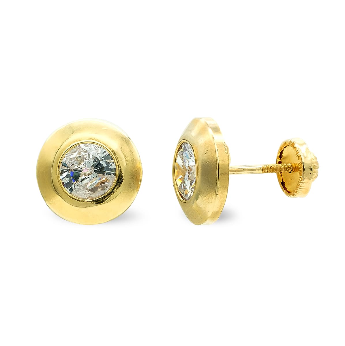 Pendientes Oro Amarillo 9K Circonitas 9 mm Cierre Rosca 5 mm