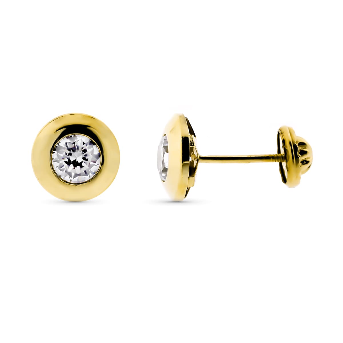 Boucles d'oreilles en Or Jaune 9K Zircon 4 mm Largeur : 7 mm Fermeture à Vis