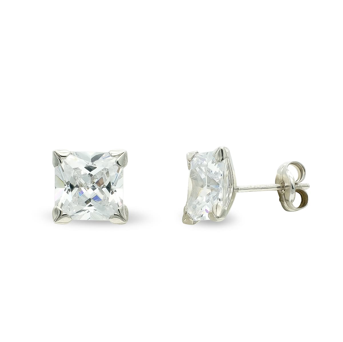 9K White Gold Zircon Earrings. 7 mm Butterfly Stroller Clasp
