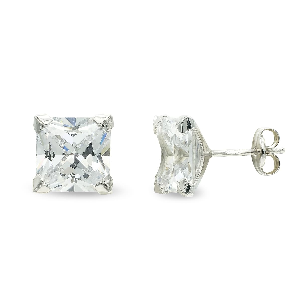 9K Boucles d'oreilles Zircon Serti à Griffes en Or Blanc. 8 mm