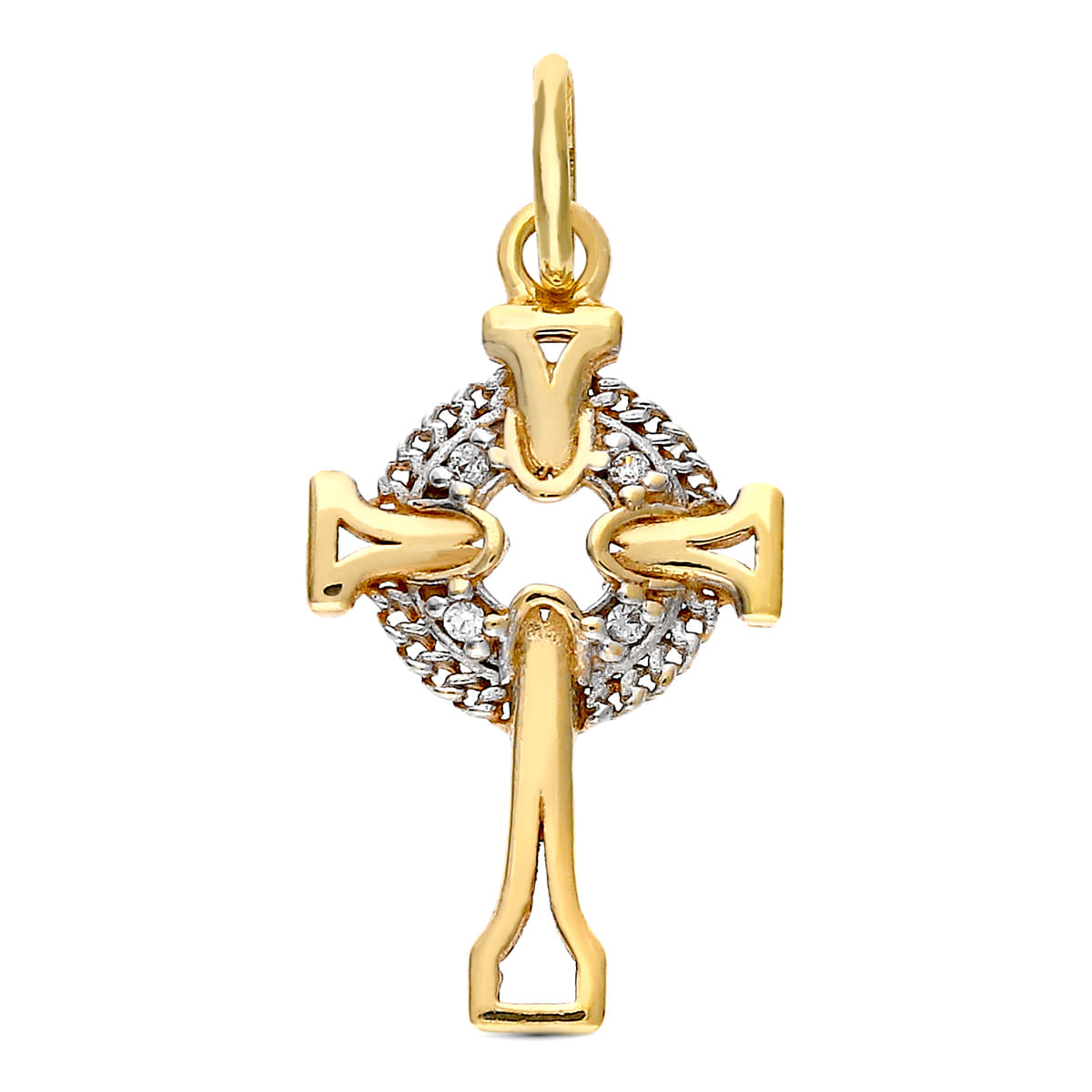 Croix 9K Sans Christ Or Bicolore Zircone Celtiques 18 X 11 mm