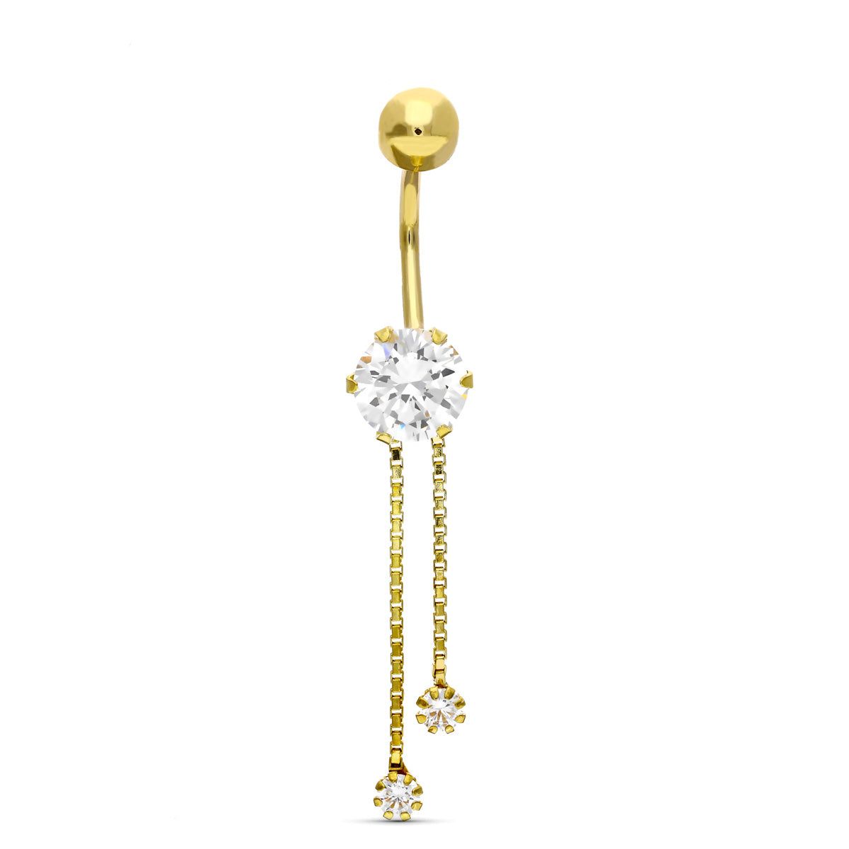 Piercing Bouton Nelly en Or Jaune 18K Zircone et Chaînes