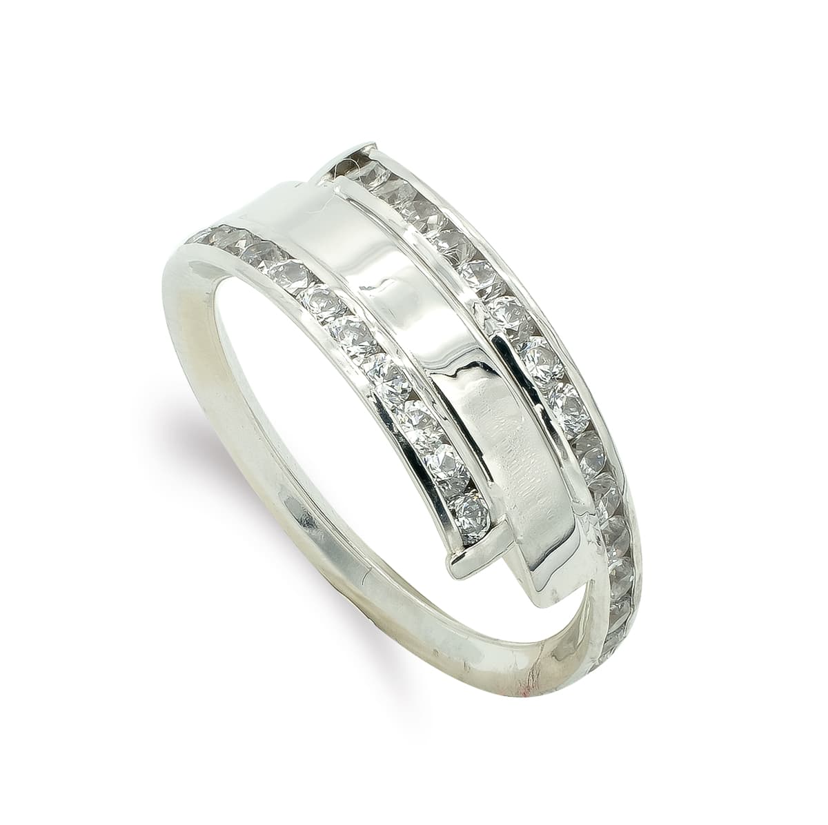 Bague en Or Blanc 9K avec Zircon Largeur: 7,5 mm