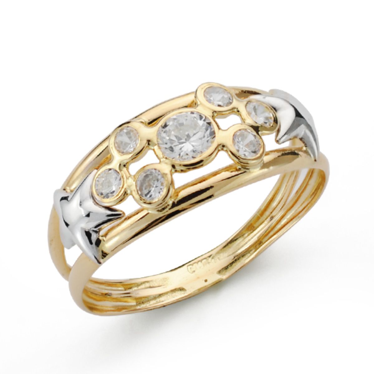 Anillo con circonita cúbica bicolor de 9 quilates