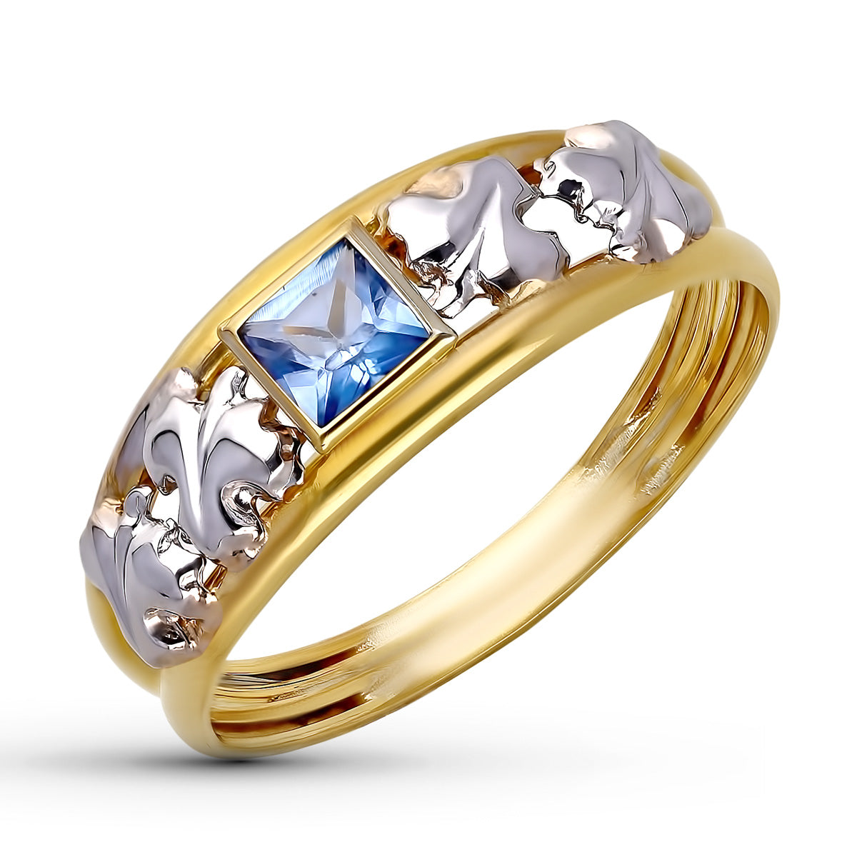 Dobbelt kropsring i 9K tofarvet guld med Aquamarin firkantet zirconia Bredde: 6 mm