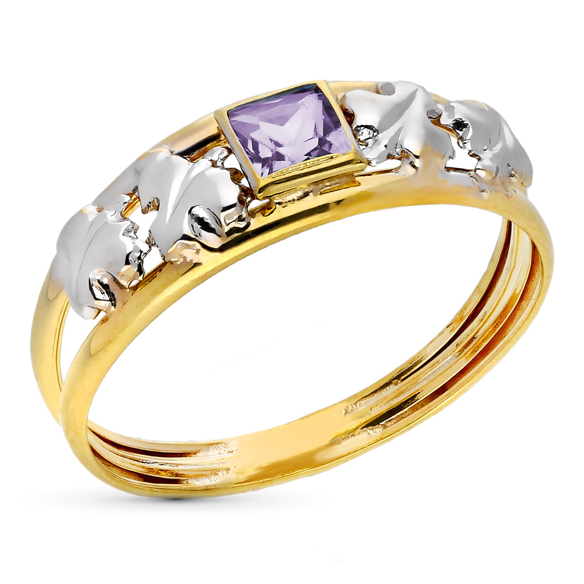Dobbelt kropsring i 9K tofarvet guld med firkantet ametyst Zirconia Bredde: 6 mm