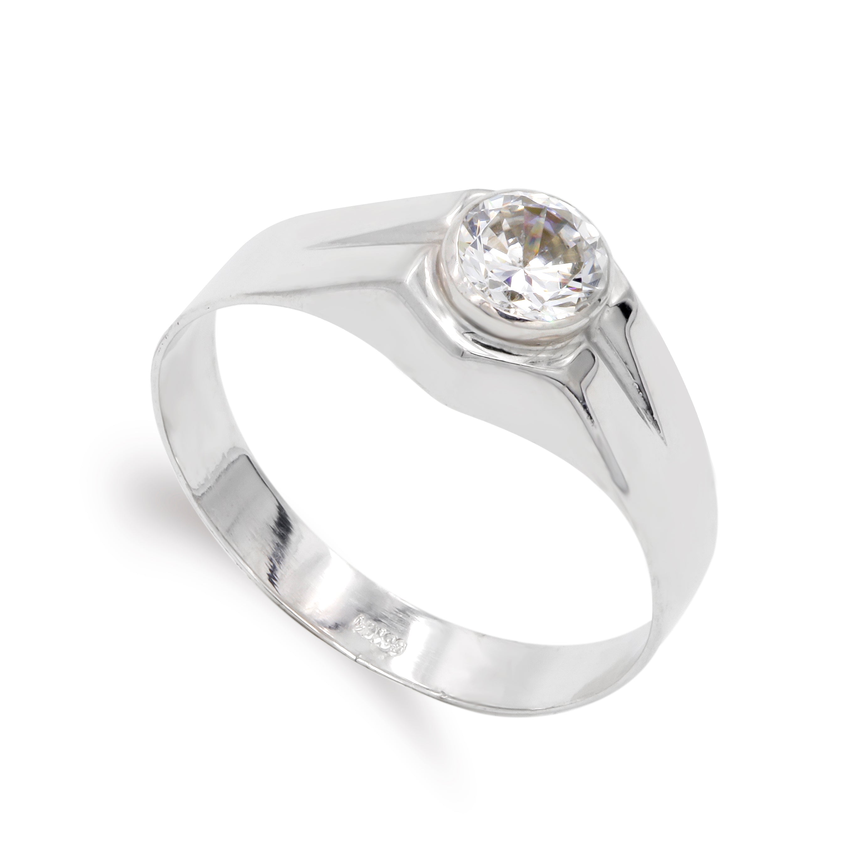 Hul Solitaire i 9K hvidguld med 5MM Zirconia Bredde: 8,5 mm