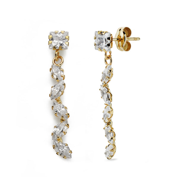Boucles d'oreilles Longues Or Jaune 9K Zircon 9K 28X5MM