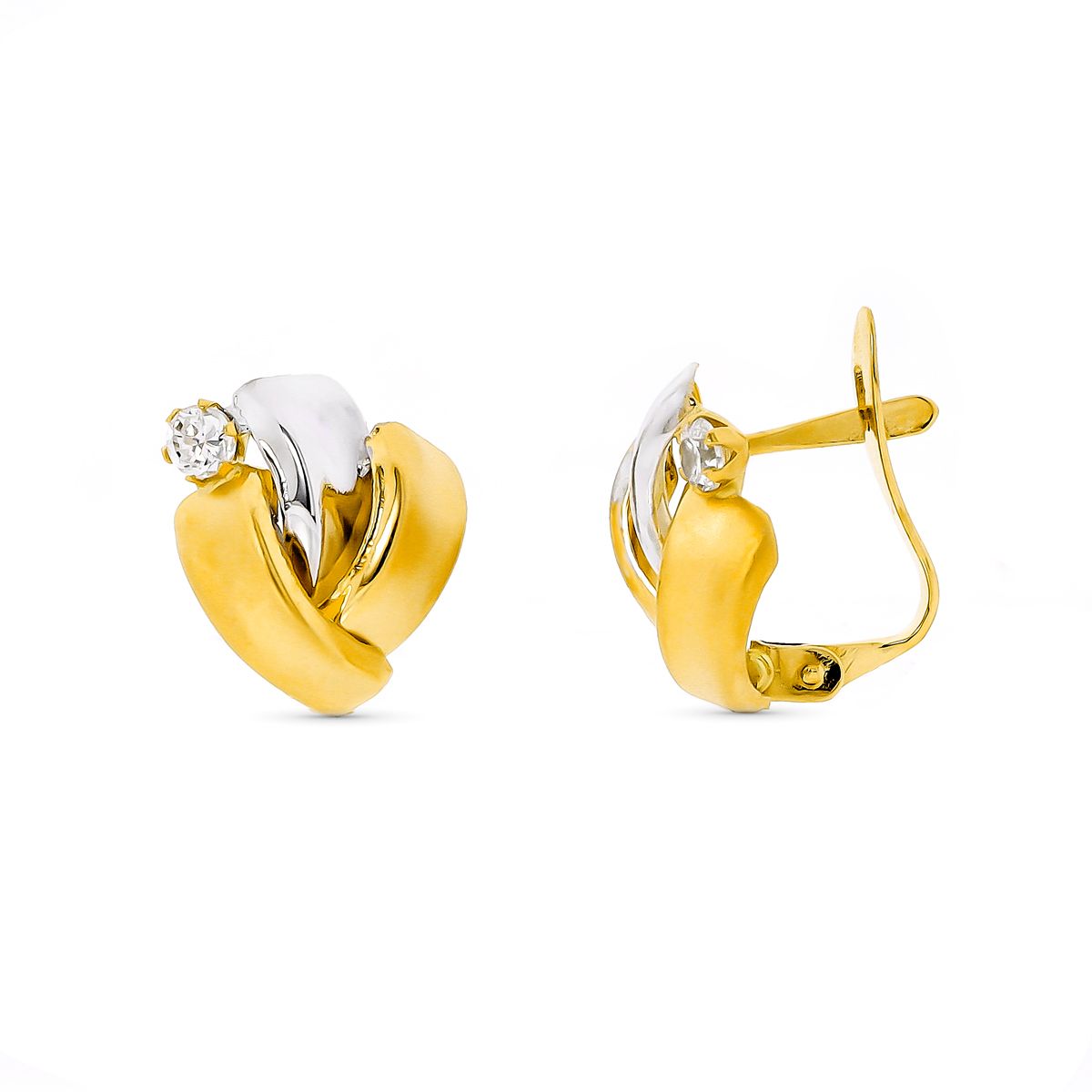 9K Boucles Bandes Zircon en Or Jaune. 12X10 mm Fermoir Dormeuses.