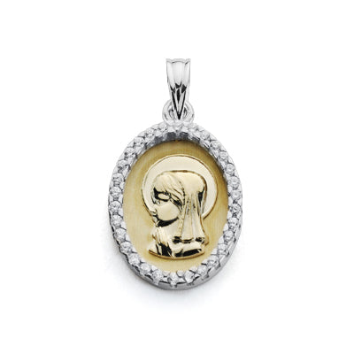 Médaille Bicolore Fille Vierge 9K 20X13MM