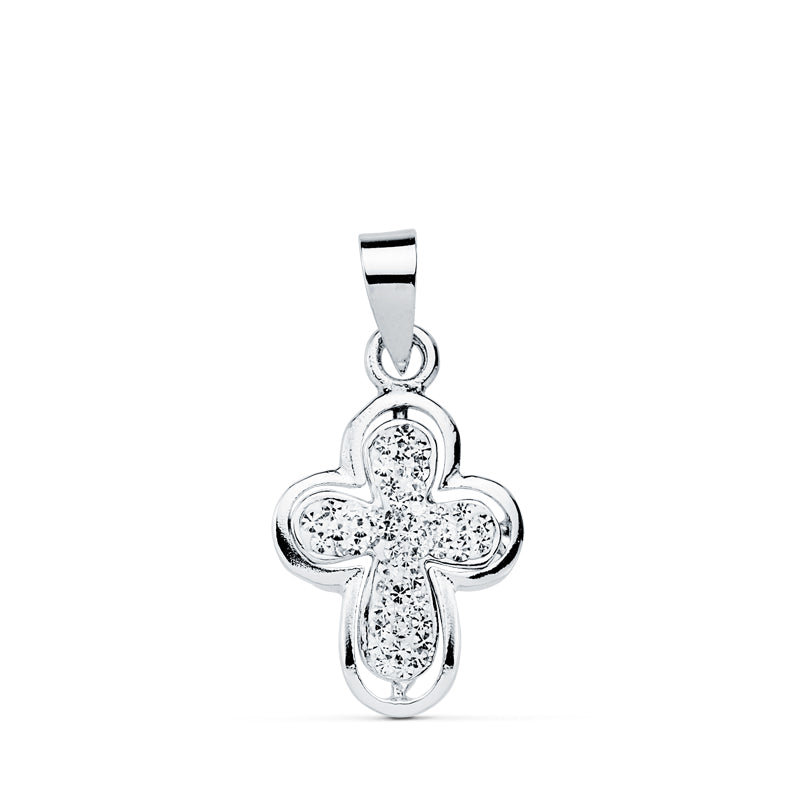 9K Pendentif Croix en Or Blanc 19X12 mm
