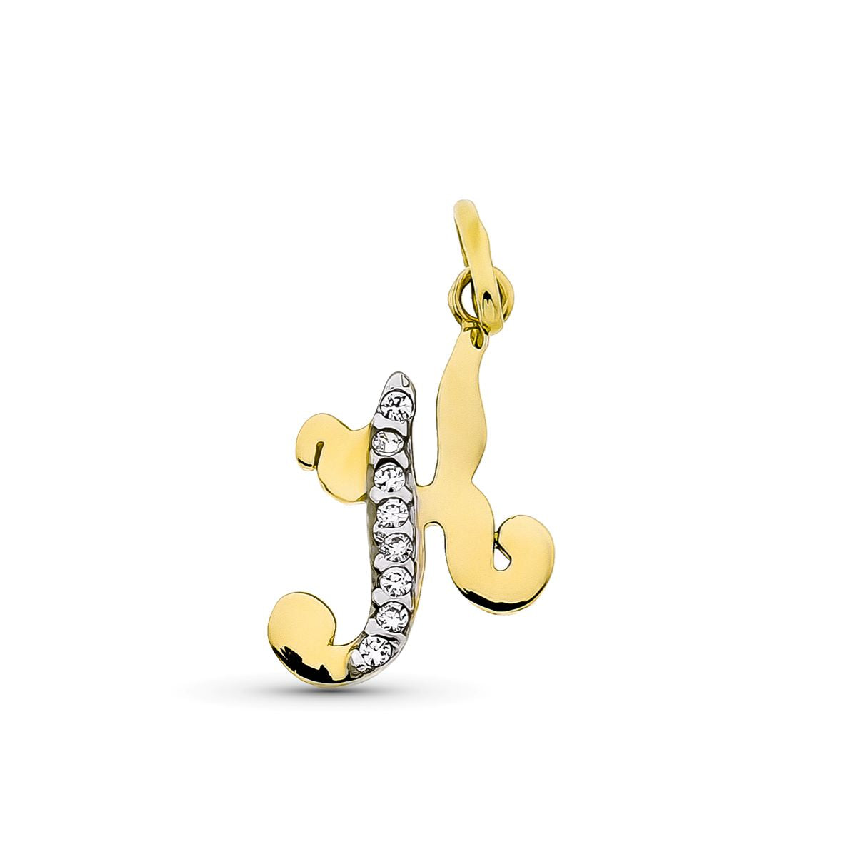 9K gult gull Initial "h" anheng og sirkoner 15X12 mm
