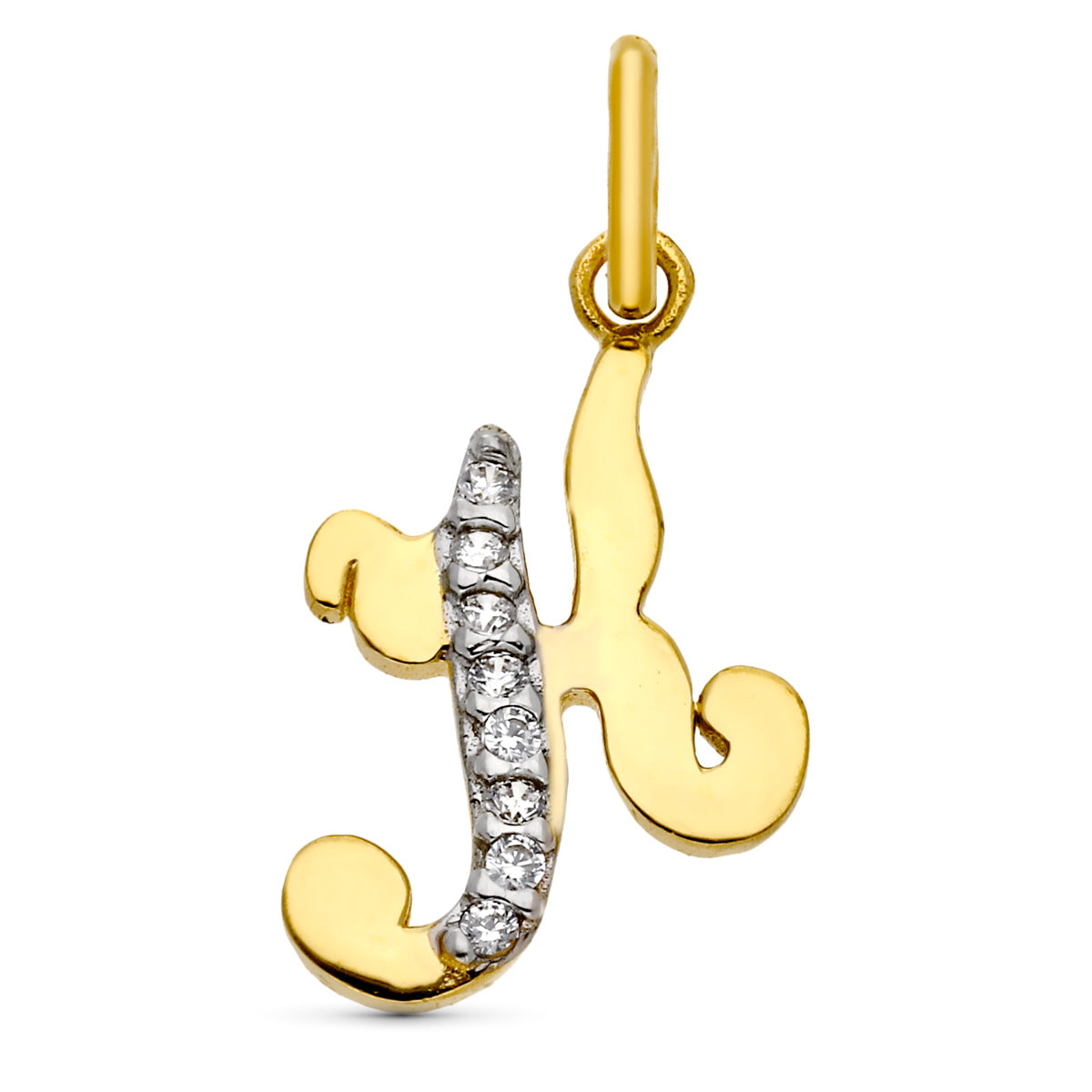 9K gul guld Indledende "j" vedhæng og zirkoner 15X12 mm