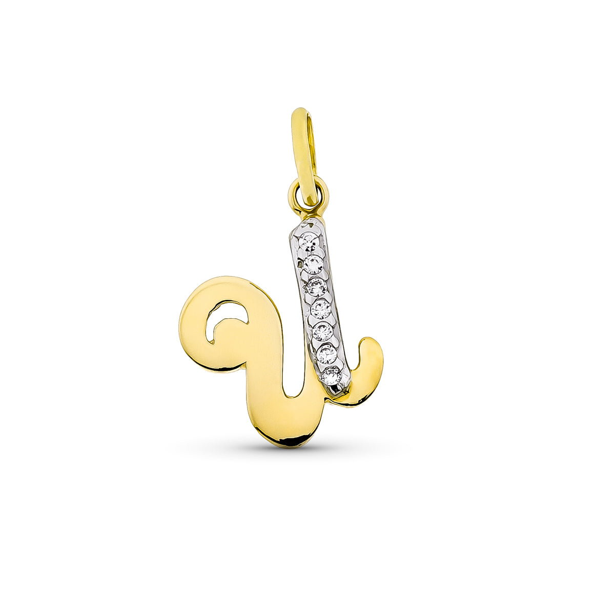 9K Pendentif Initiale "u" Or Jaune & Zircons 15X12 mm