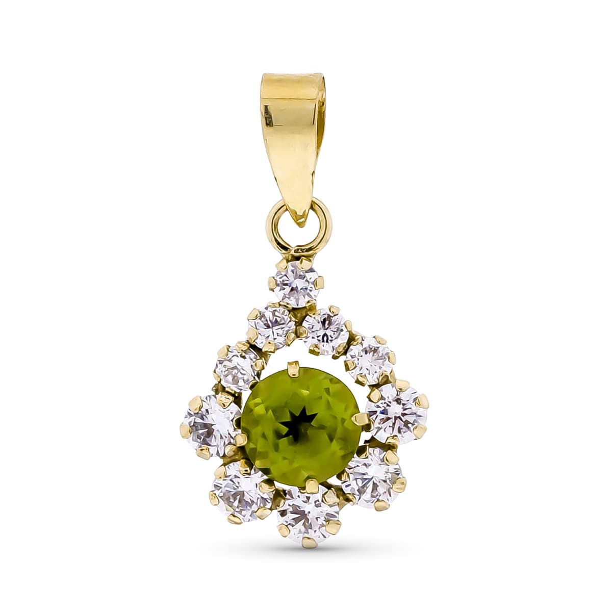 9K Yellow Gold Pendant Natural Peridot Rennet 5 mm and 0.57 Qts Size: 11 mm