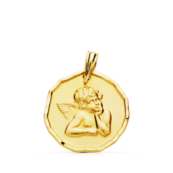 Médaille Or Jaune 9K Ange Burlon 16 mm Clair