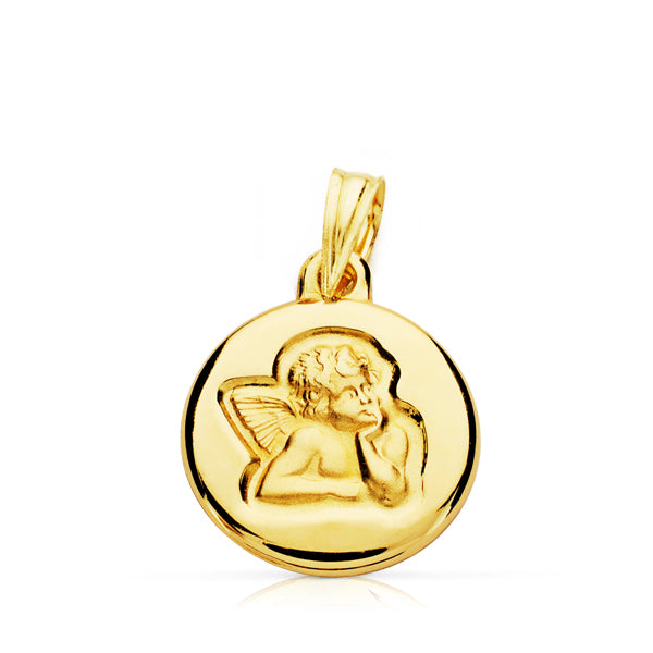 Médaille Or Jaune 9K Ange Burlon 14 mm Clair