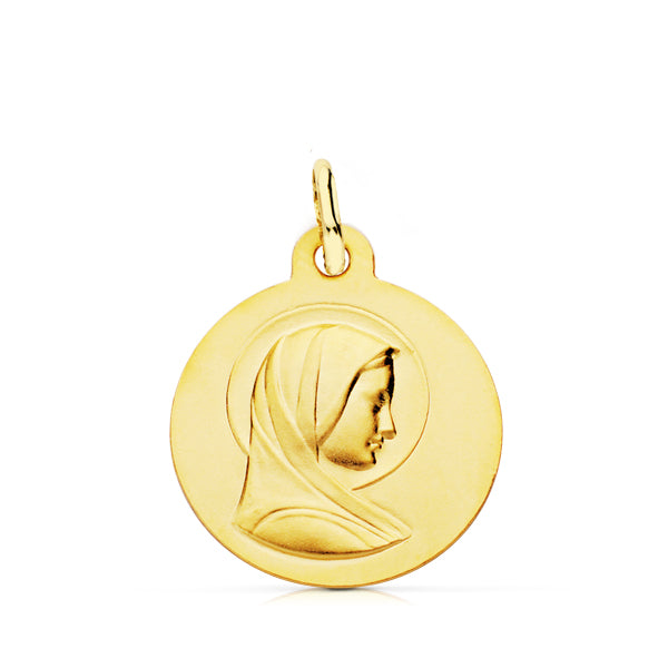 Medalla María Francesa de Oro Amarillo de 9 Quilates 16 mm Transparente