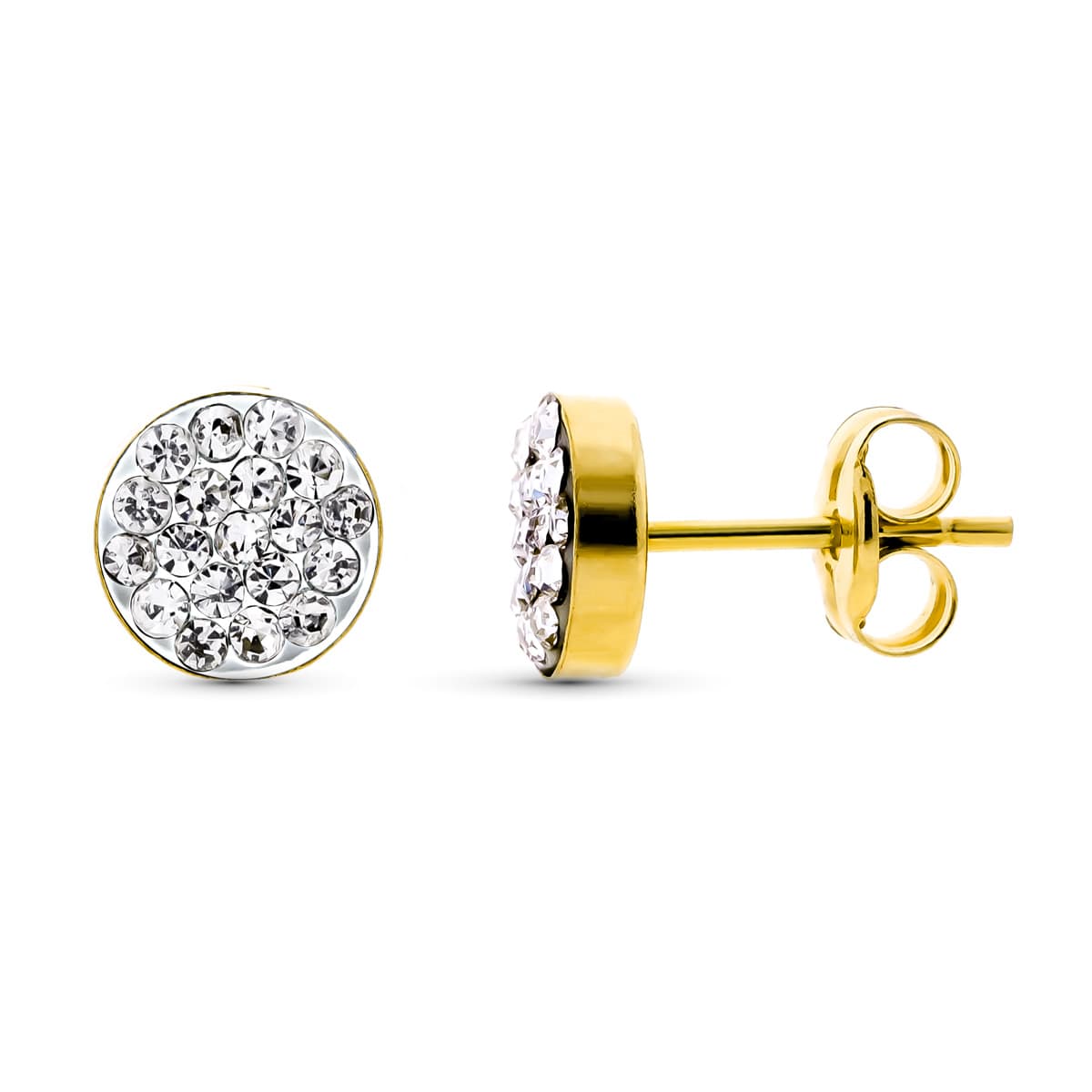 9K Yellow Gold and Zircons Earrings. 6mm Strollers