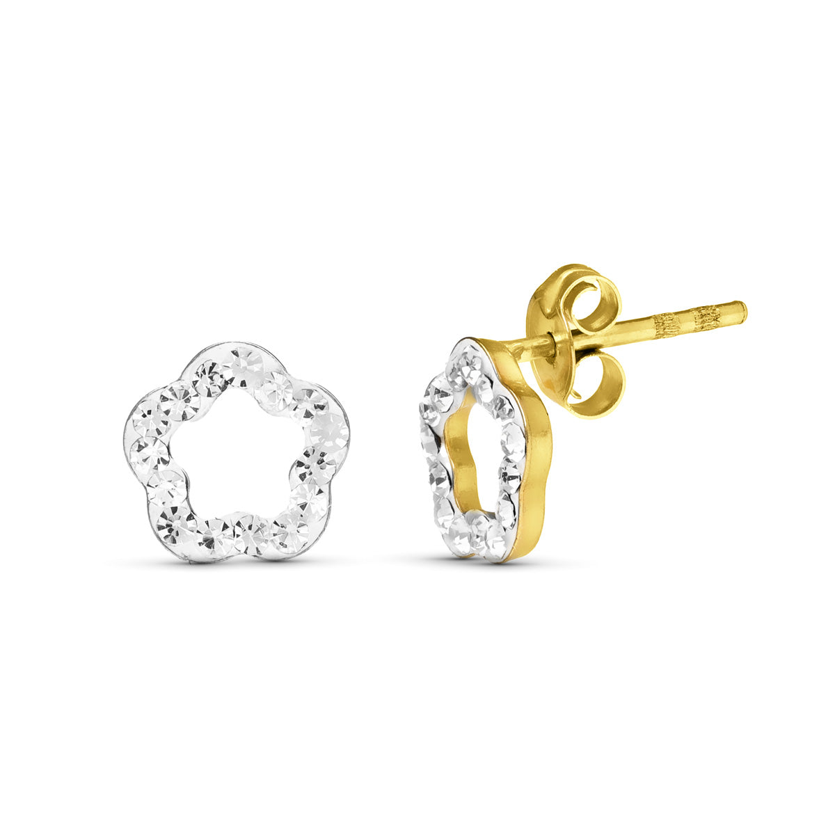 Boucles d'oreilles Or Jaune 9K avec Zircone 7X7 mm Fermoir Poussettes Papillon