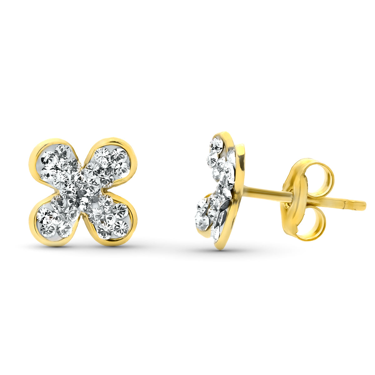 9K Boucles D´oreille en Or Flower Zirco 9X9 mm
