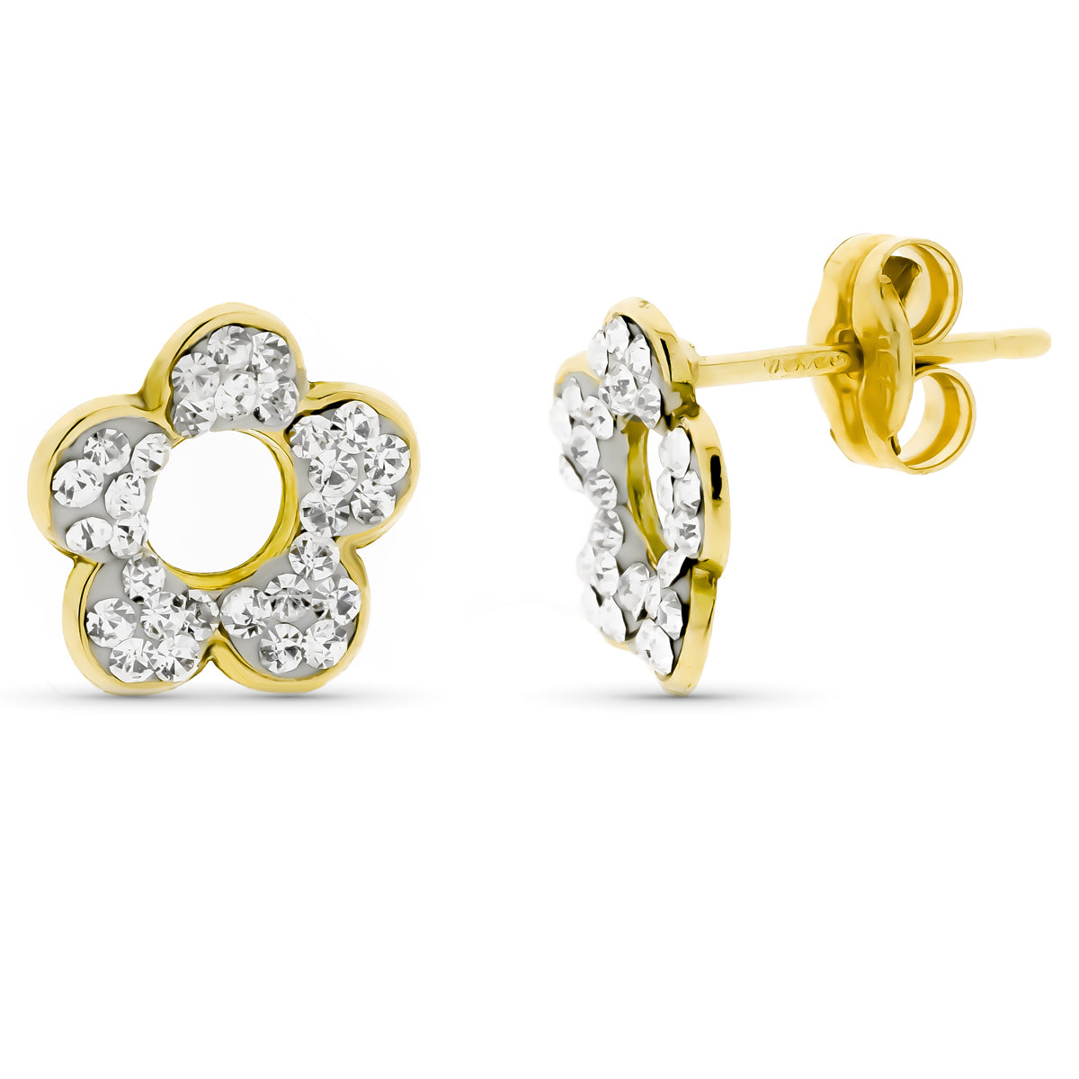 Pendientes Flor Oro Amarillo 9K & Circonita 9mm
