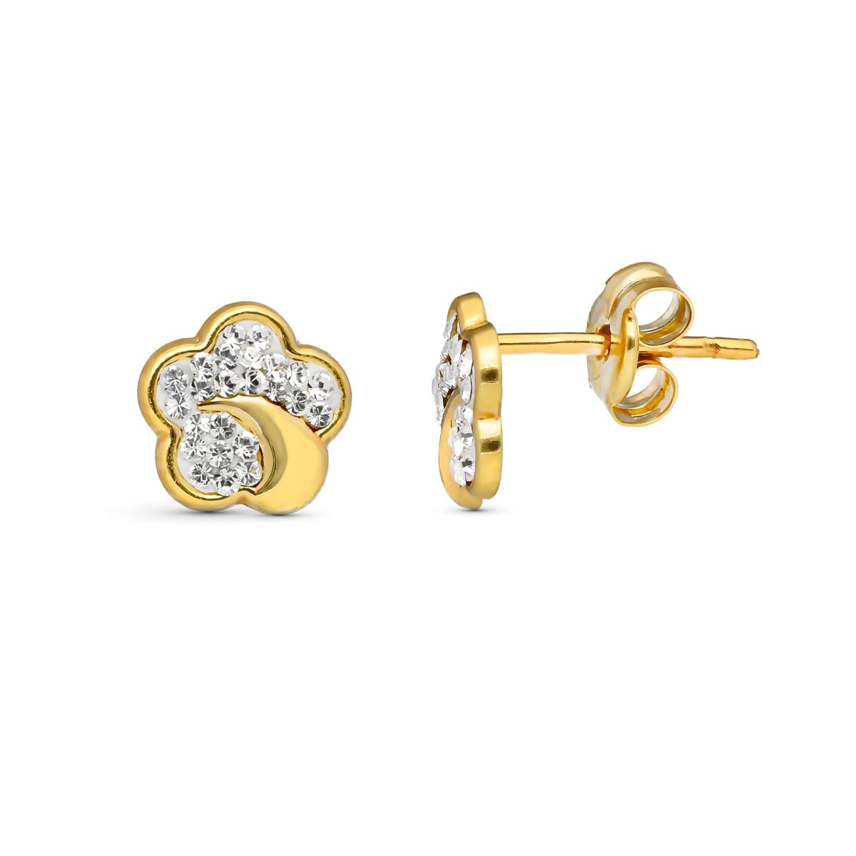 Boucles d'oreilles Or Jaune 9K Marguerite avec Zircon 8X8 mm Press Stud Earrings