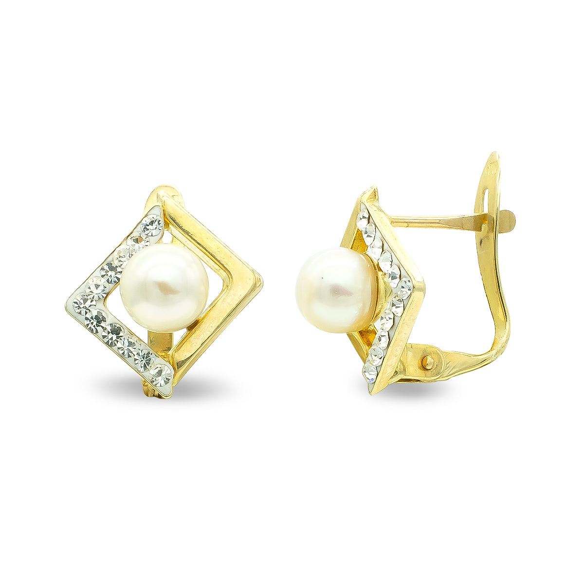 Pendientes Oro Bicolor 9K con Circonita 11X10 mm Cierre Catalán